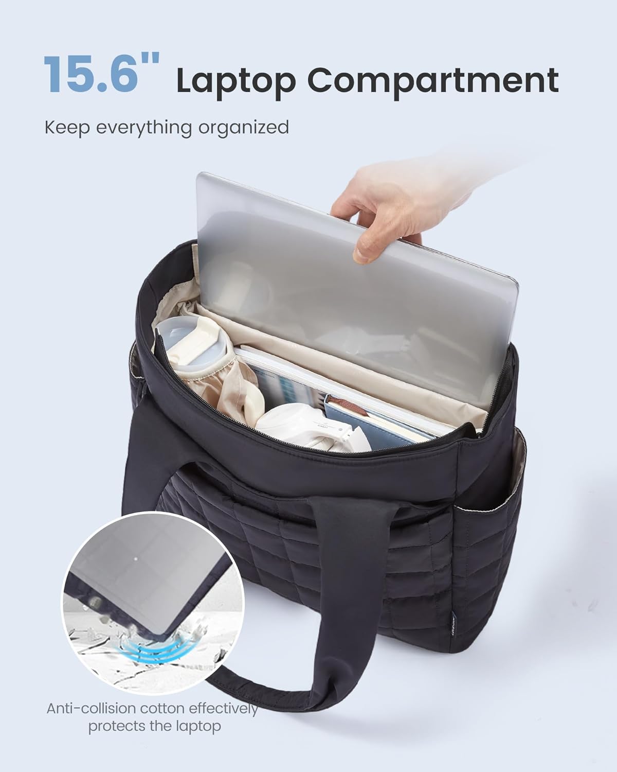 Detalle de LOVEVOOK Damen Shopper Handtasche mit 15,6" Laptopfach – große Puffer Tote Bag mit Wasserflaschenfach