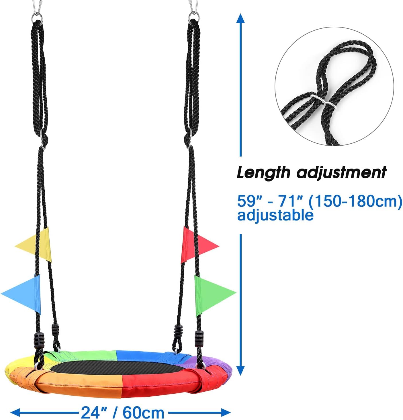 Detalle de Odoland 24-Inch Tree Swing Net Swing with Detachable Ropes — Durable 900D Oxford Fabric, 660lb Load, Indoor/Outdoor