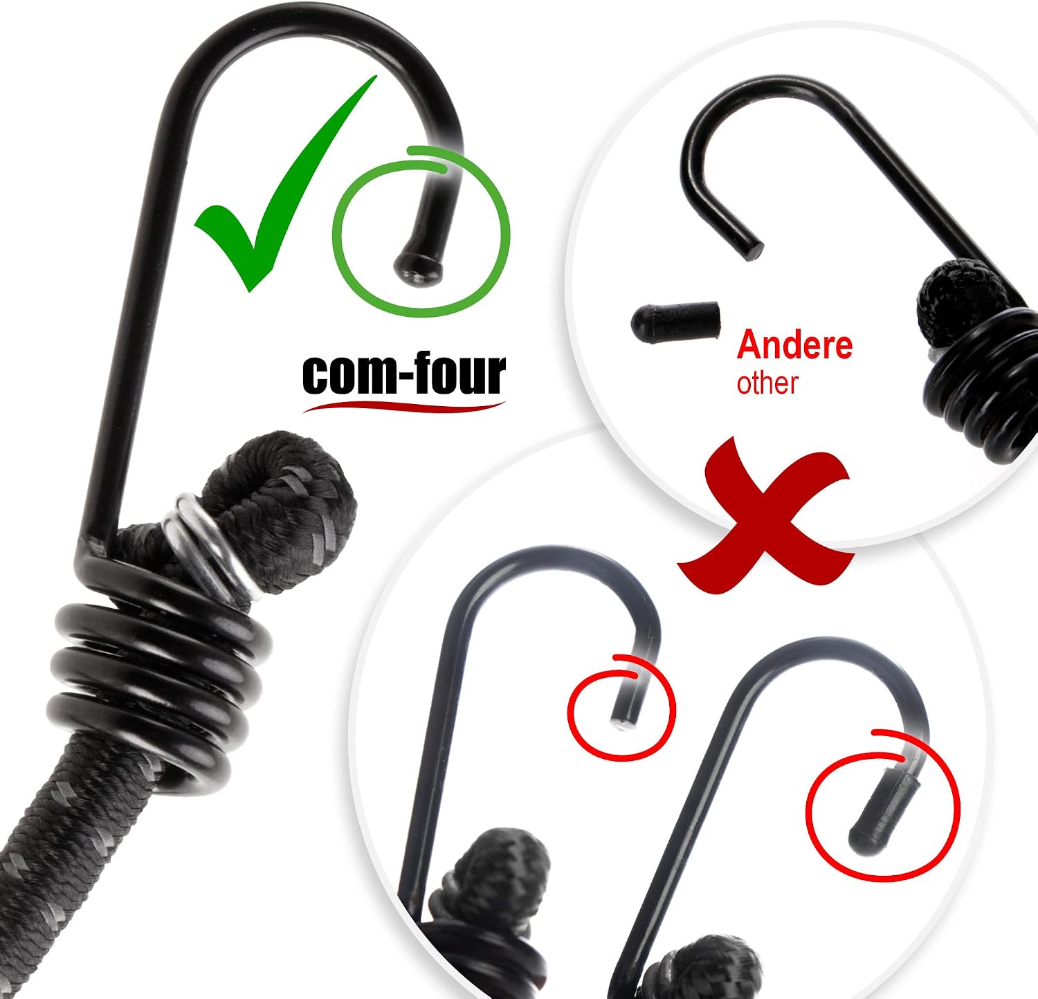 Detalle de COM-FOUR Set da 10 cinghie elastiche con strisce riflettenti – 4 misure e ganci in metallo