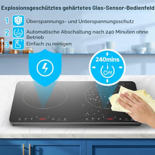 Detalle 2 de AAOBOSI Induktionskochfeld 2 Platten – tragbares Kochfeld mit Sensor-Touch, 3500W, EU-zugelassen