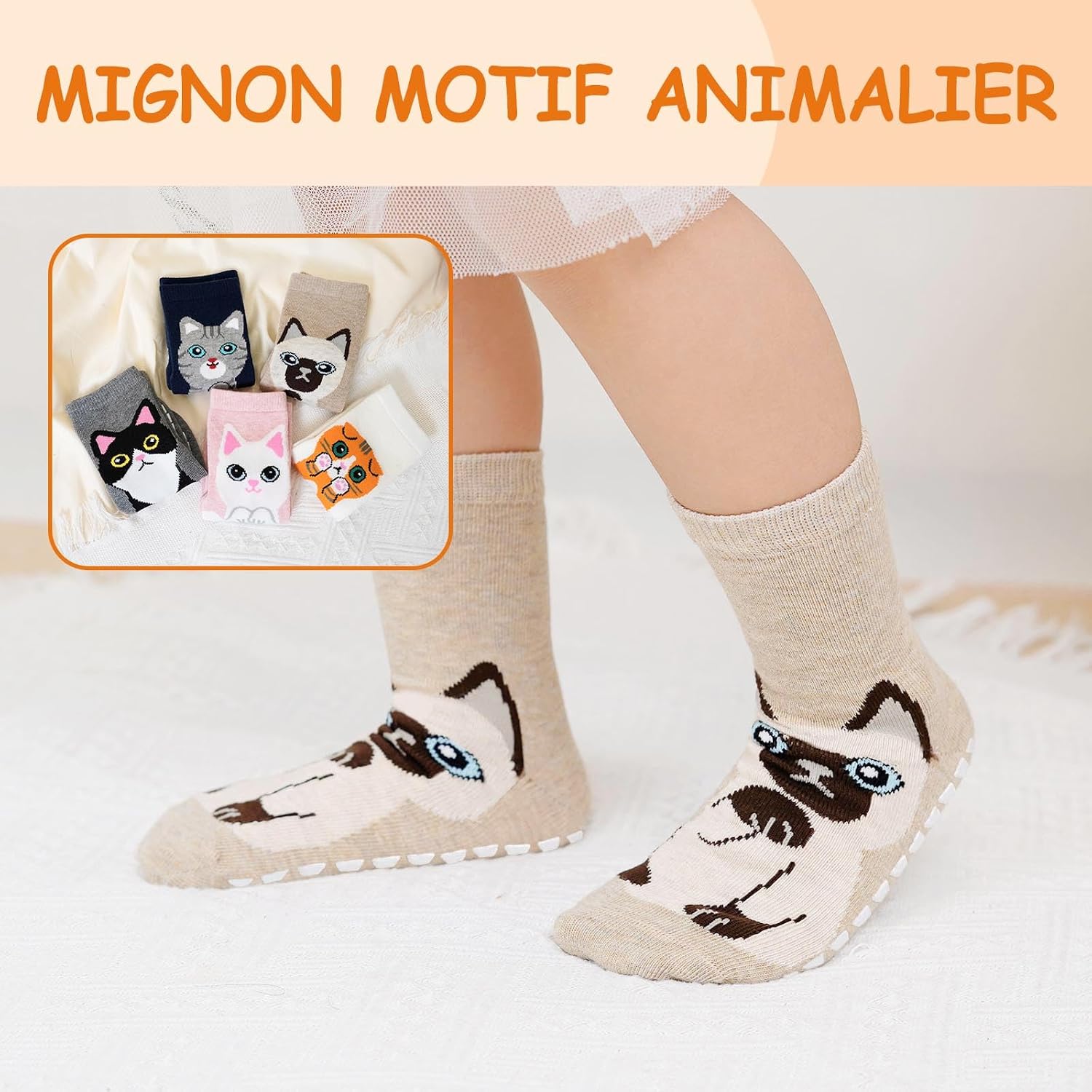 Detalle 1 de PUTUO Chaussettes Antidérapantes Enfant 2–14 ans