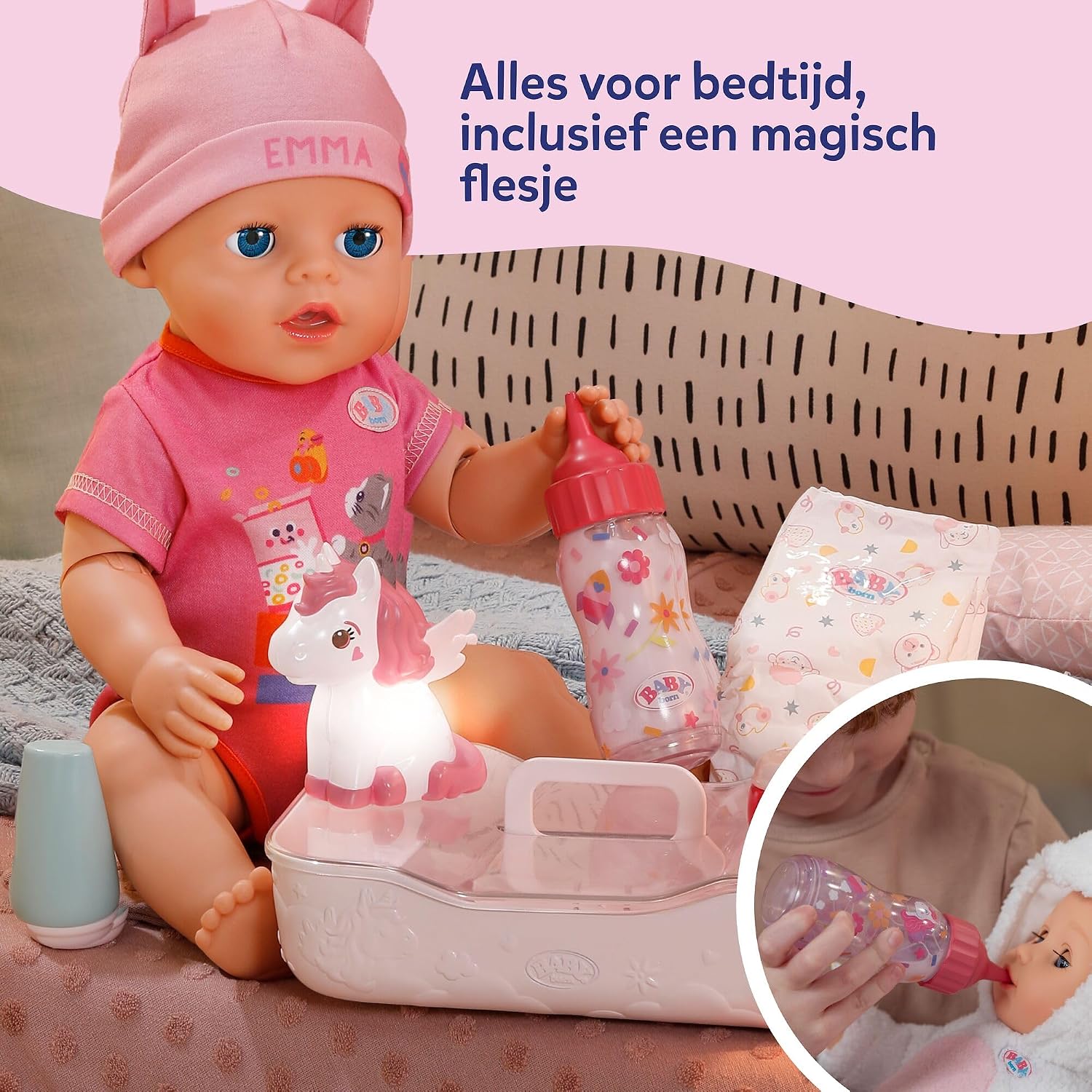 Detalle de BABY born 840597 bedtijdset voor 43 cm poppen met eenhoorn-nachtlampje