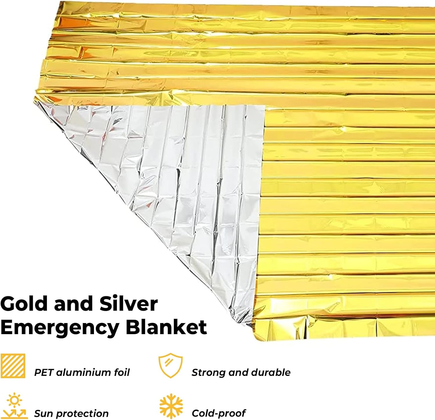 Detalle 2 de YADOBIG JYBWT6 reddingsdekens, set van 6, 210 x 160 cm, goud-zilver