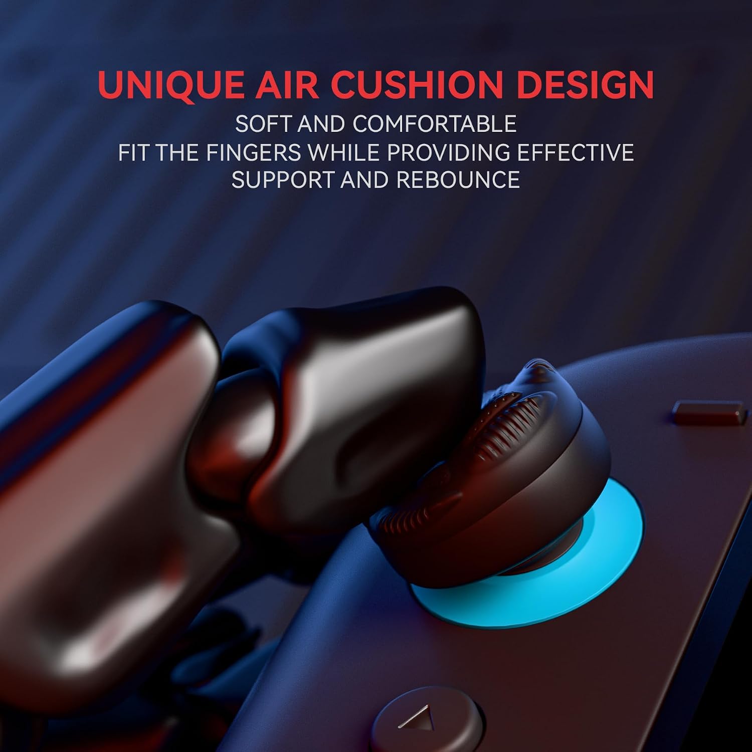 Detalle de playvital for Switch 2 Thumb Grips (4-Pack) – Silicone thumb caps with air cushion, anti-slip raindrop texture in black