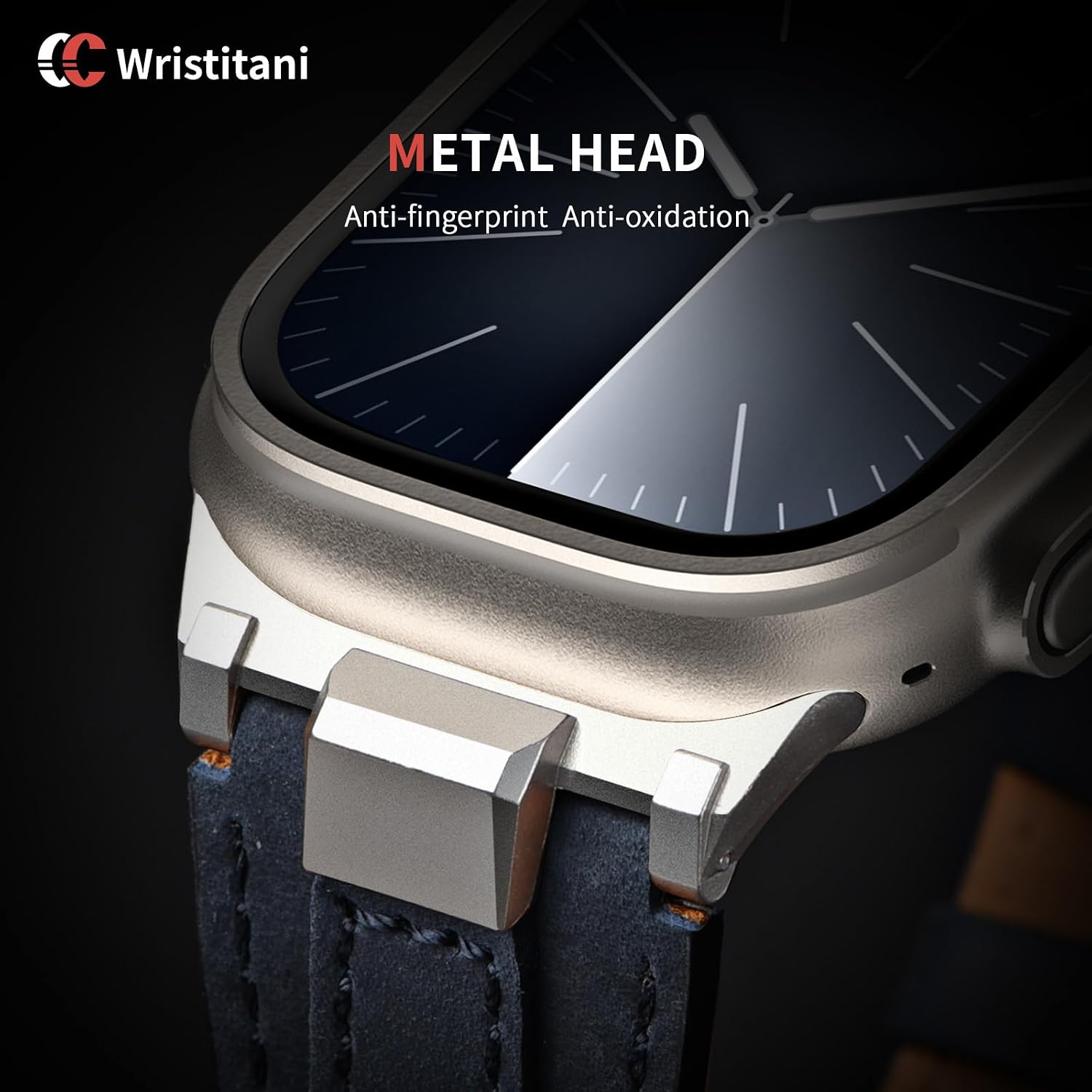 Detalle de Bracelet en cuir Wristitani pour Apple Watch 42–49 mm — compatible Ultra/Series, cuir véritable et patine naturelle