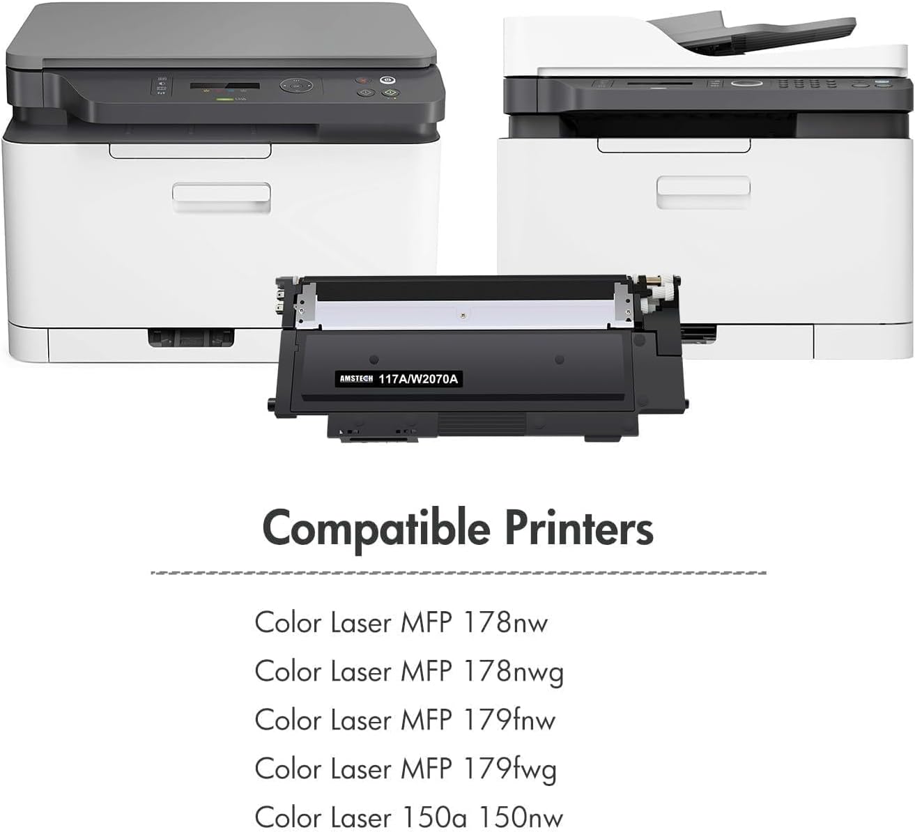 Detalle 2 de Amstech 117A MFP Toner Set 4PK kompatibel für HP 117A – Schwarz + Farben (W2070A/W2071A/W2072A/W2073A)