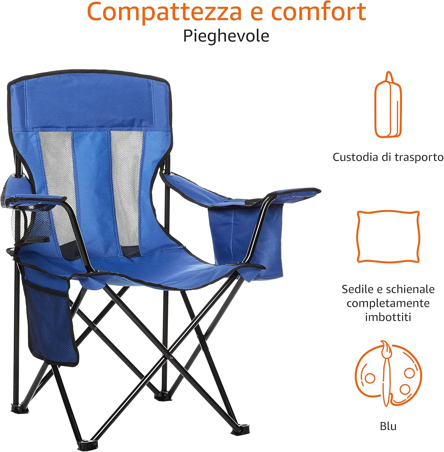 Detalle de Amazon Basics Sedia da campeggio con tasca termica – Blu (rete)