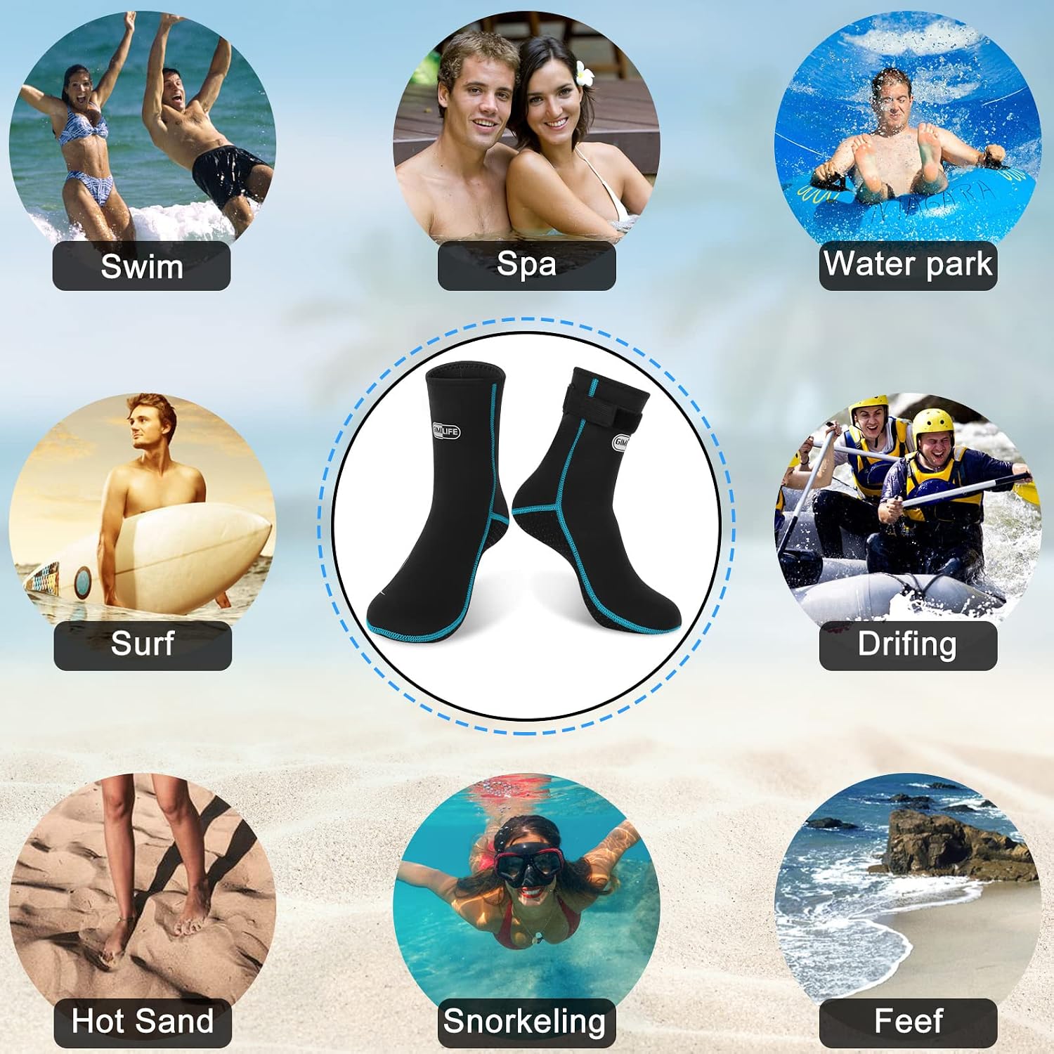 Detalle 2 de Gimilife Neopren-Socken (3 mm) – Wassersocken für Tauchen, Schnorcheln, Schwimmen & mehr