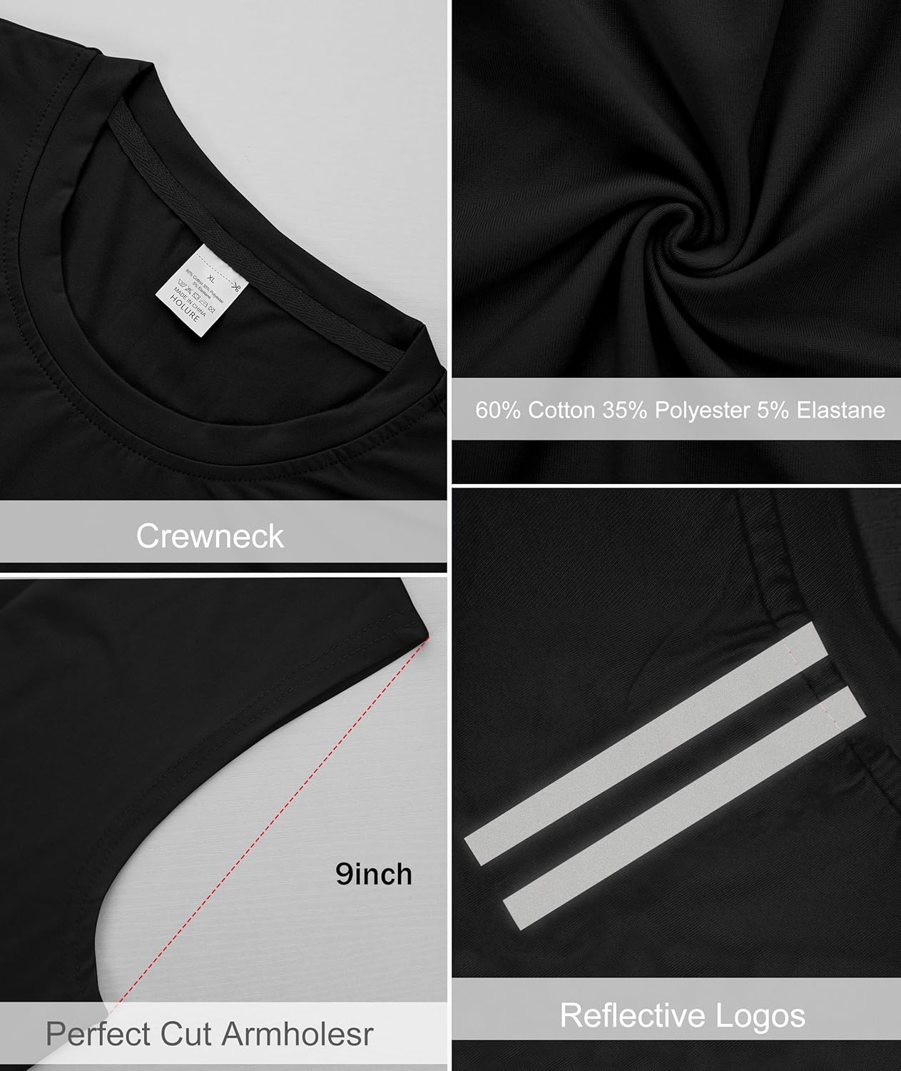 Detalle de Holure Cotton Gym Tank Tops Pack (1, 3 or 5) – Sleeveless Training Tees for Men