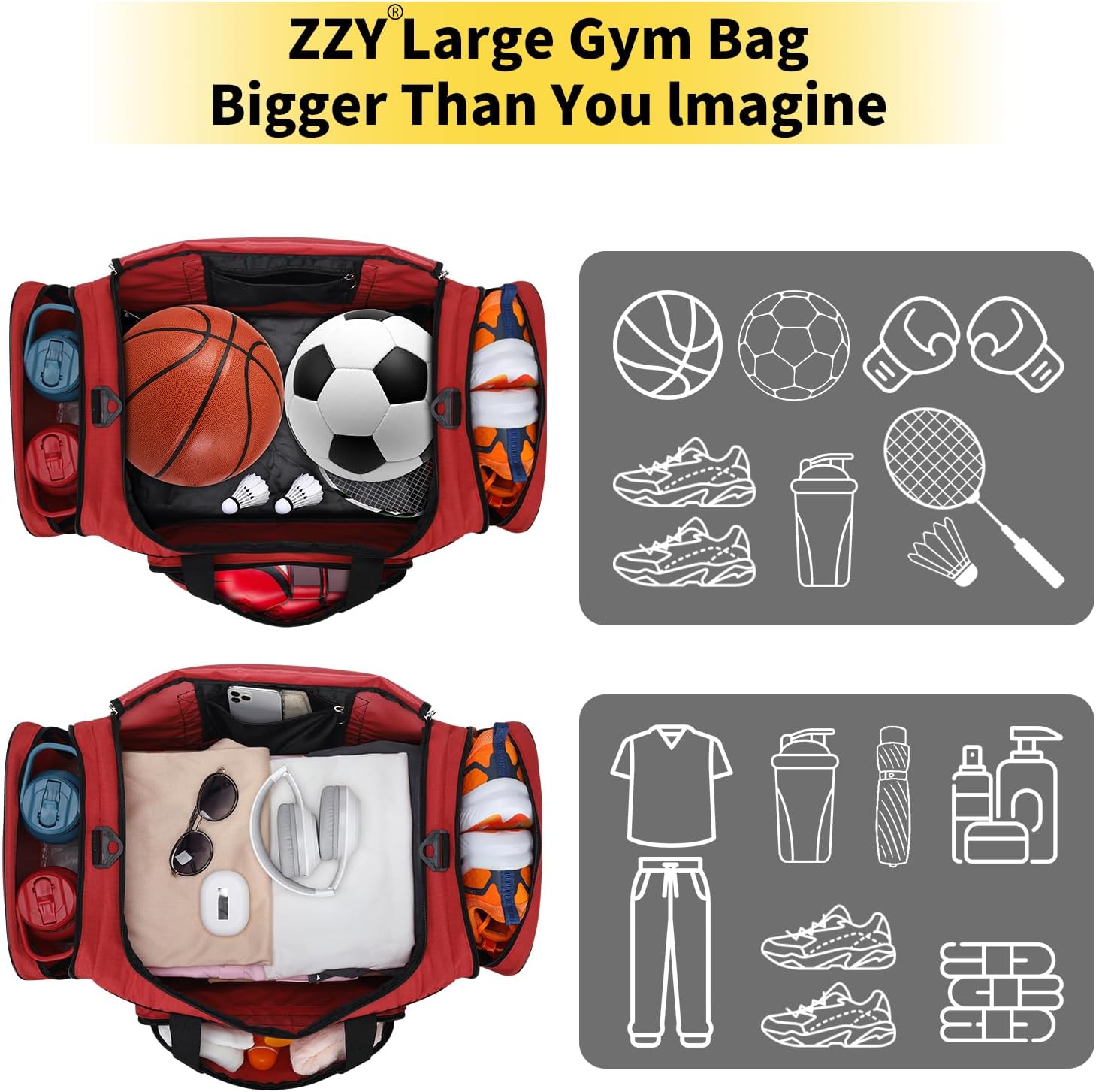 Thumbnail 3 de 55L Gym Duffle Bag: 22-inch Multi-Pocket Holdall for Men