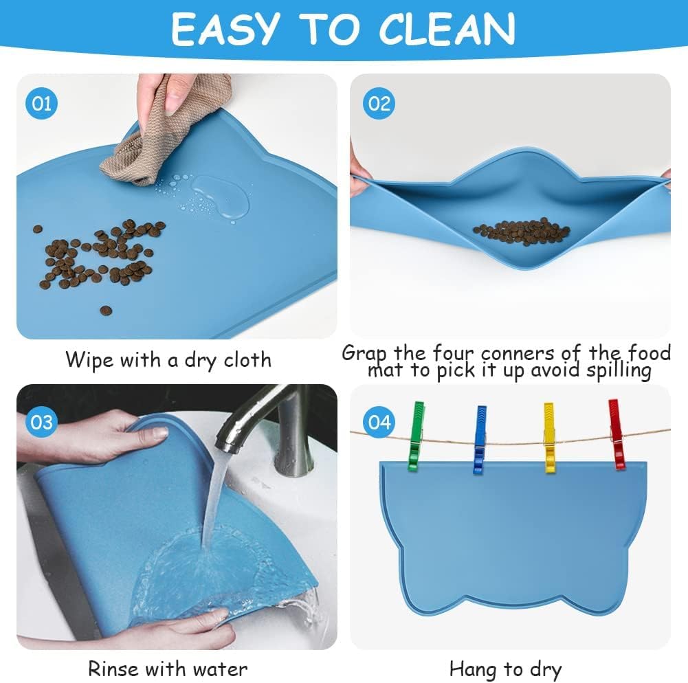 Thumbnail 2 de vsshe Napfunterlage für kleine Hunde und Katzen, 44 x 25 cm, Silikon wasserdicht & rutschfest (blau)