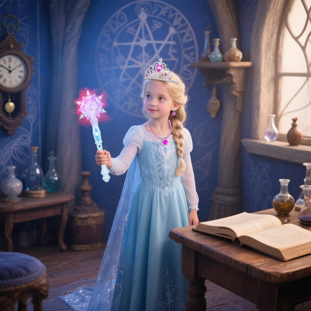 Detalle de AUYAO Bacchetta Magica Bambina LED a Fiocco di Neve con collana e orecchini a corona