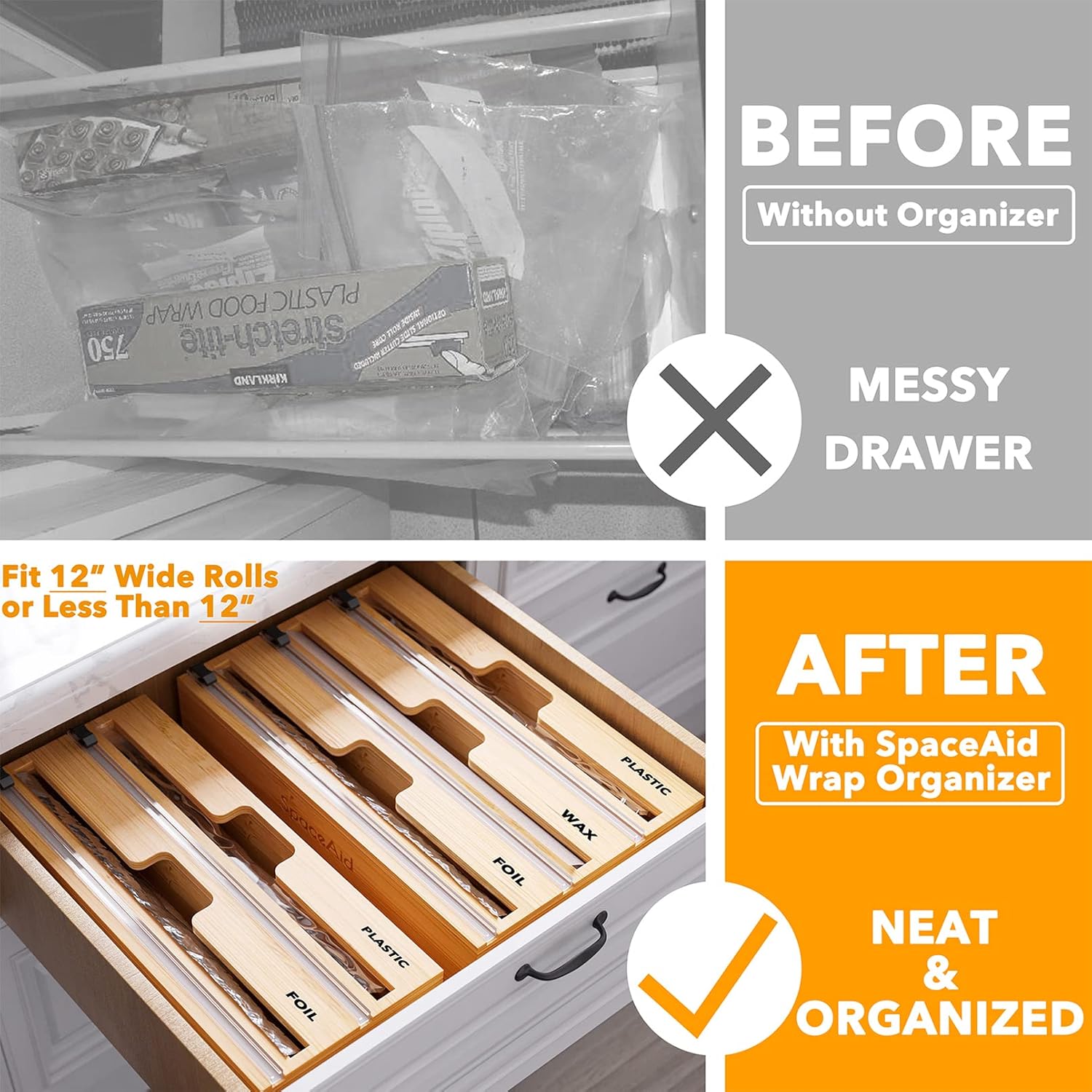 Detalle 2 de SpaceAid WrapNeat 3-in-1 Wrap Organizer 12″ dispenser 🍽