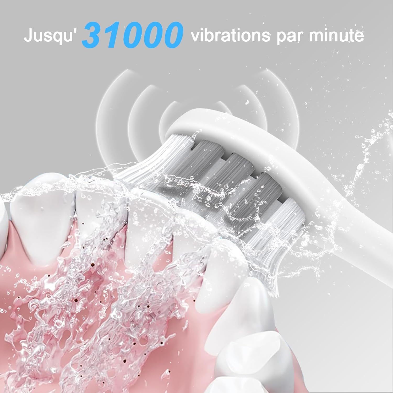 Detalle de Hygiène bucco-dentaire longue durée : brosse à dents électrique HYCHIKA avec 8 têtes et autonomie record