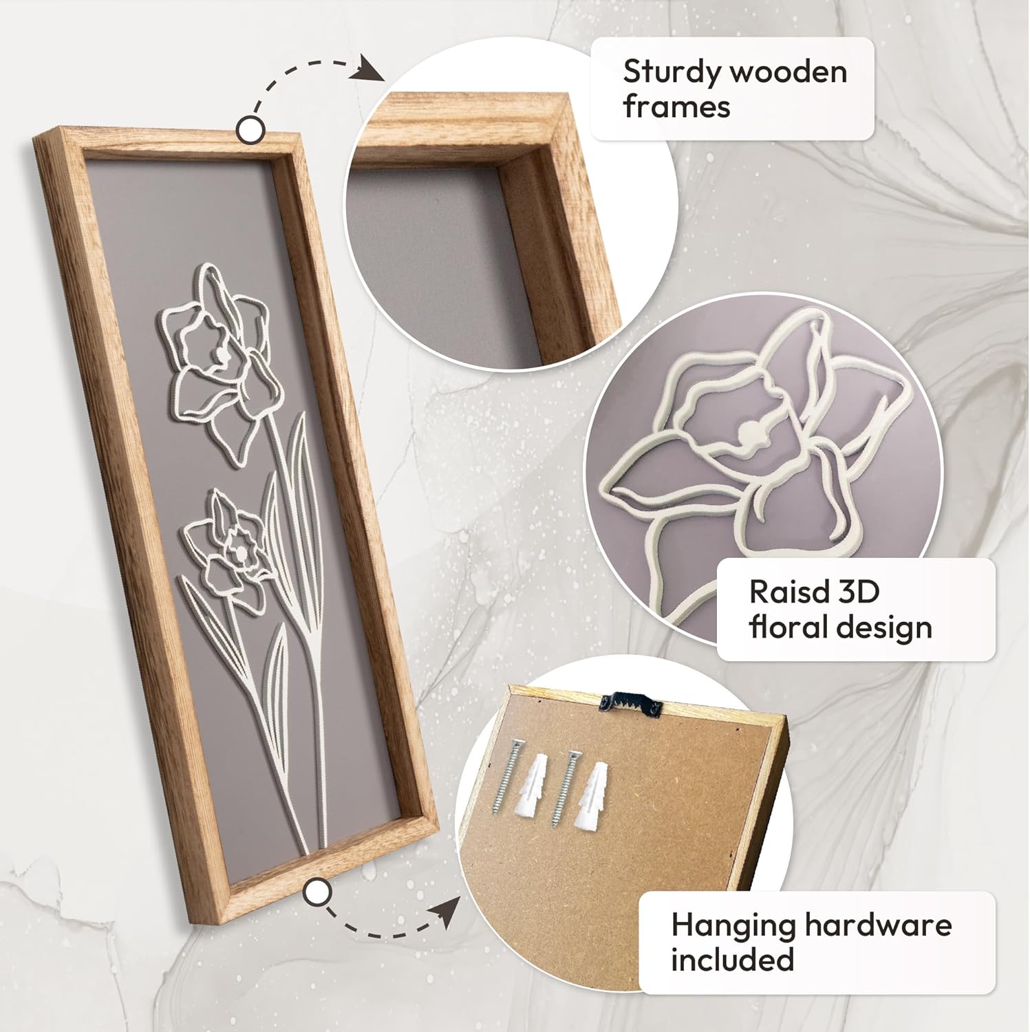 Thumbnail 5 de 3D Wooden Floral Wall Art Set of 4 🖼
