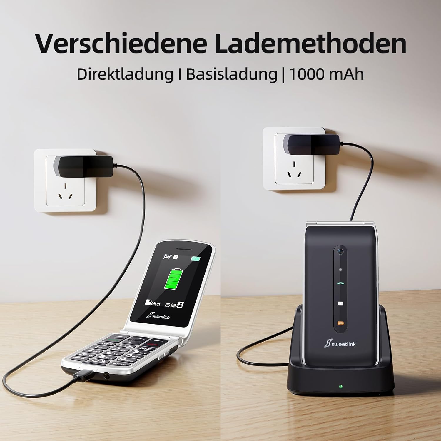 Thumbnail 3 de SweetLink F1PLUS Seniorenhandy: Klapphandy mit SOS, Großtasten, Akku 1000 mAh und Ladestation
