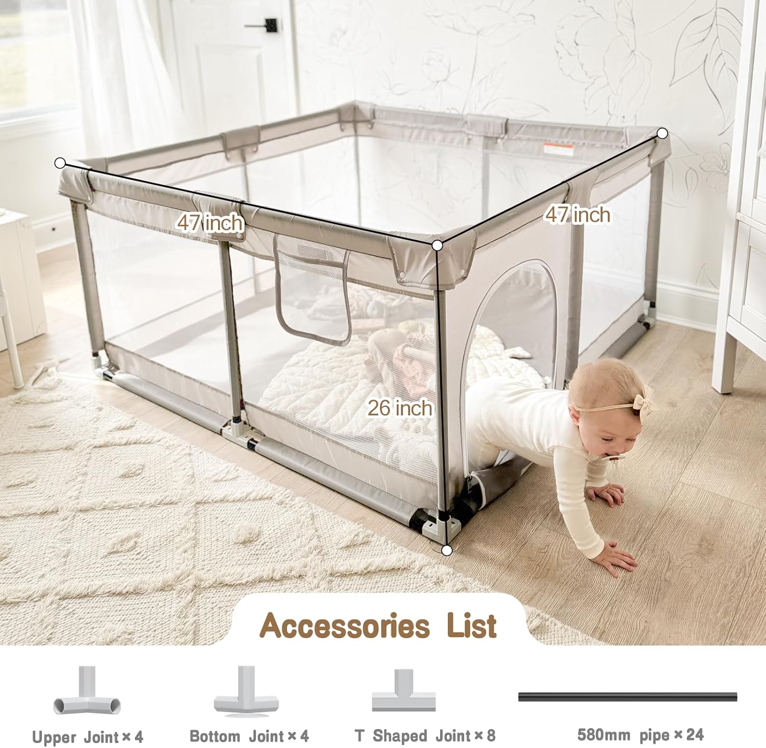 Thumbnail 5 de Cafolatt Parc Bébé 120x120 cm avec Tapis – Aire de jeu sécurisée et pliable pour 0–24 mois