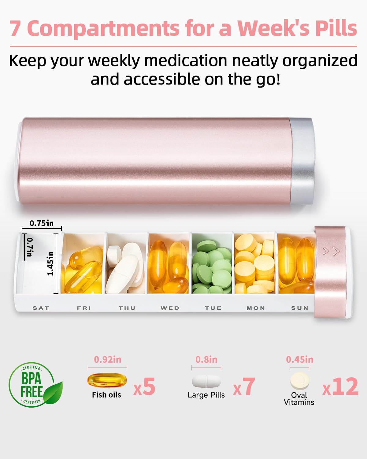 Detalle de Betife 7 Day Pill Box with 1-Time-Daily Slots – Compact, Travel-Friendly Weekly Organiser