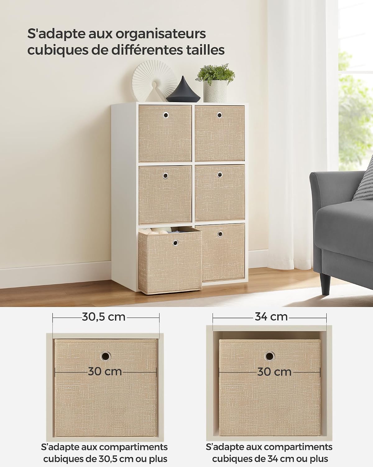 Thumbnail 4 de SONGMICS Boîtes de Rangement 30 cm Beige