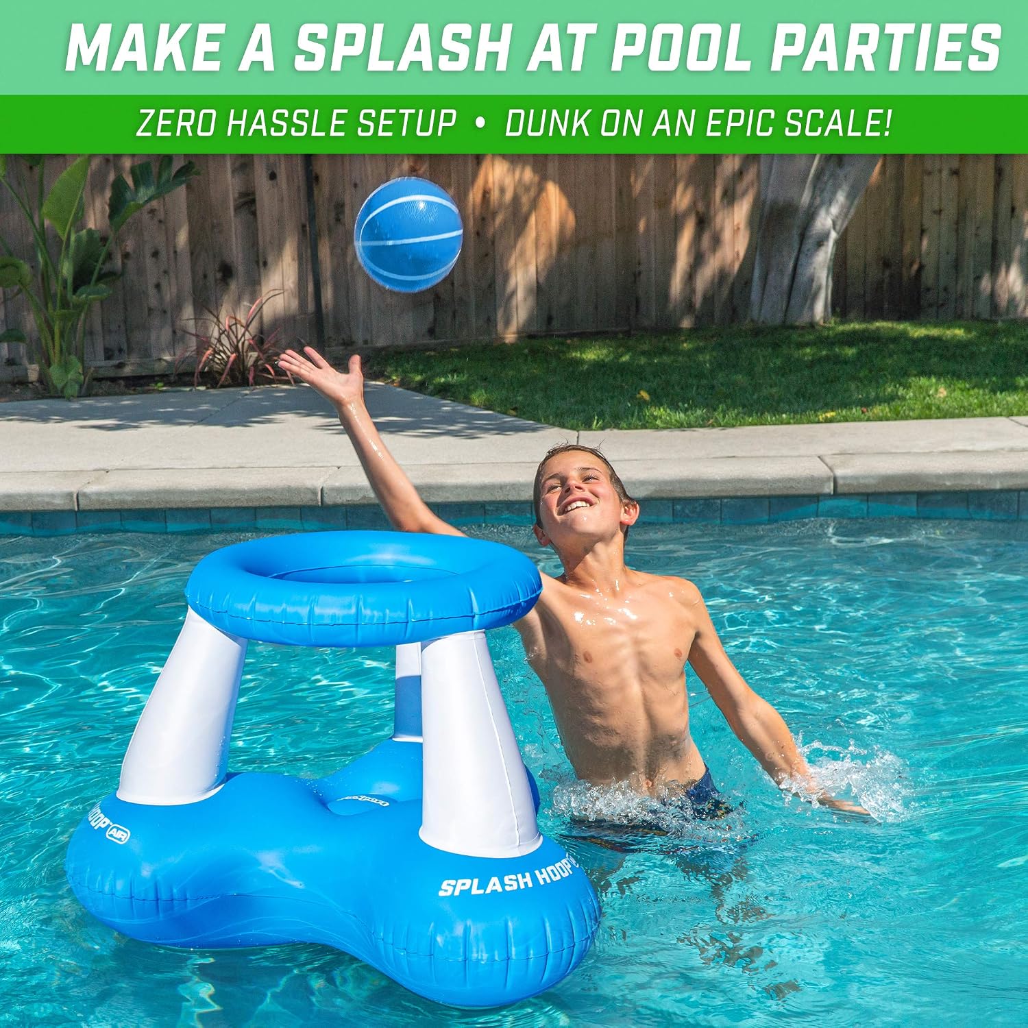Detalle de GoSports Splash Hoop Air Bleu – Jeu gonflable de basket flottant pour piscine avec panier et ballons