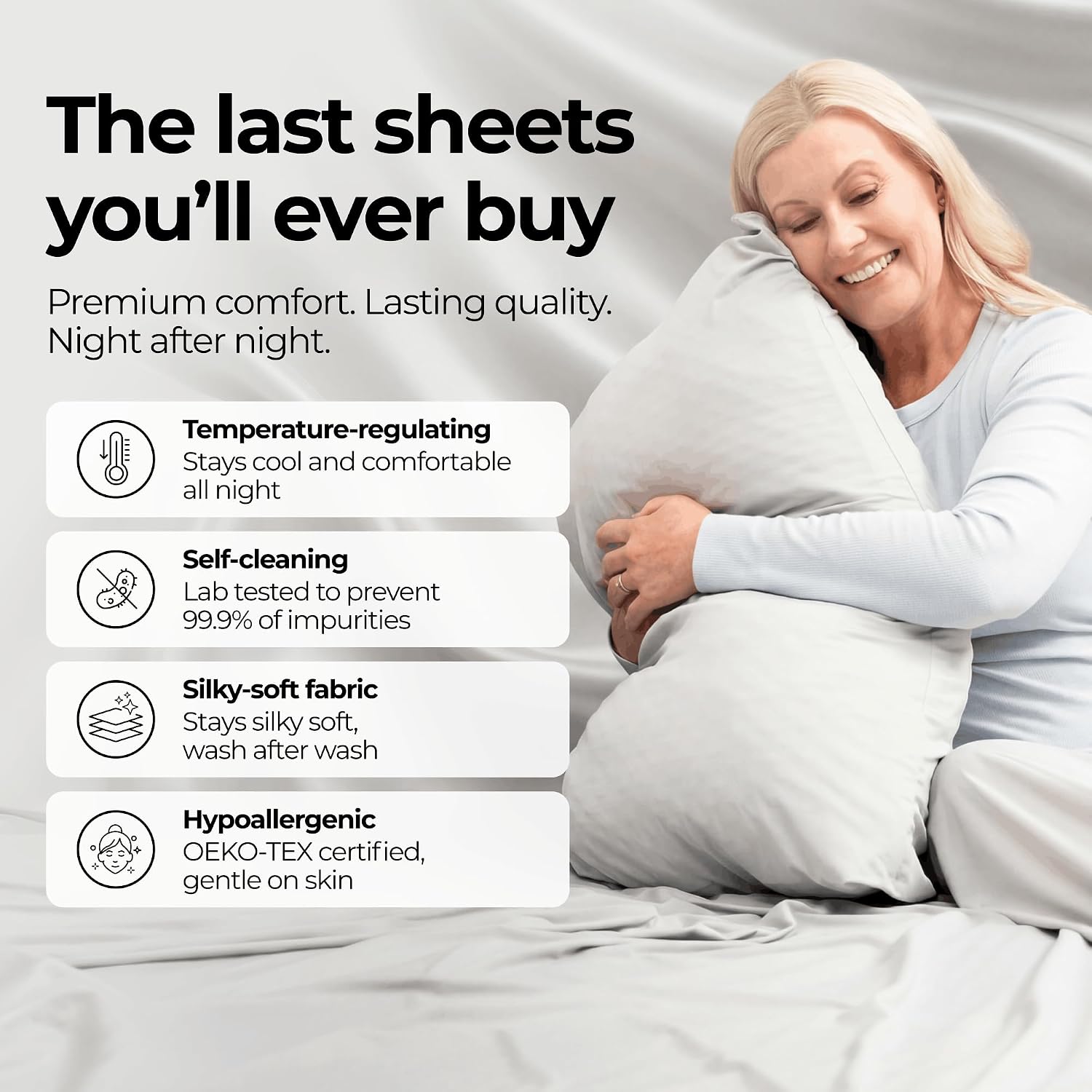Thumbnail 1 de Silvery Silver Infused Bed Sheets Set, 3X Fresh