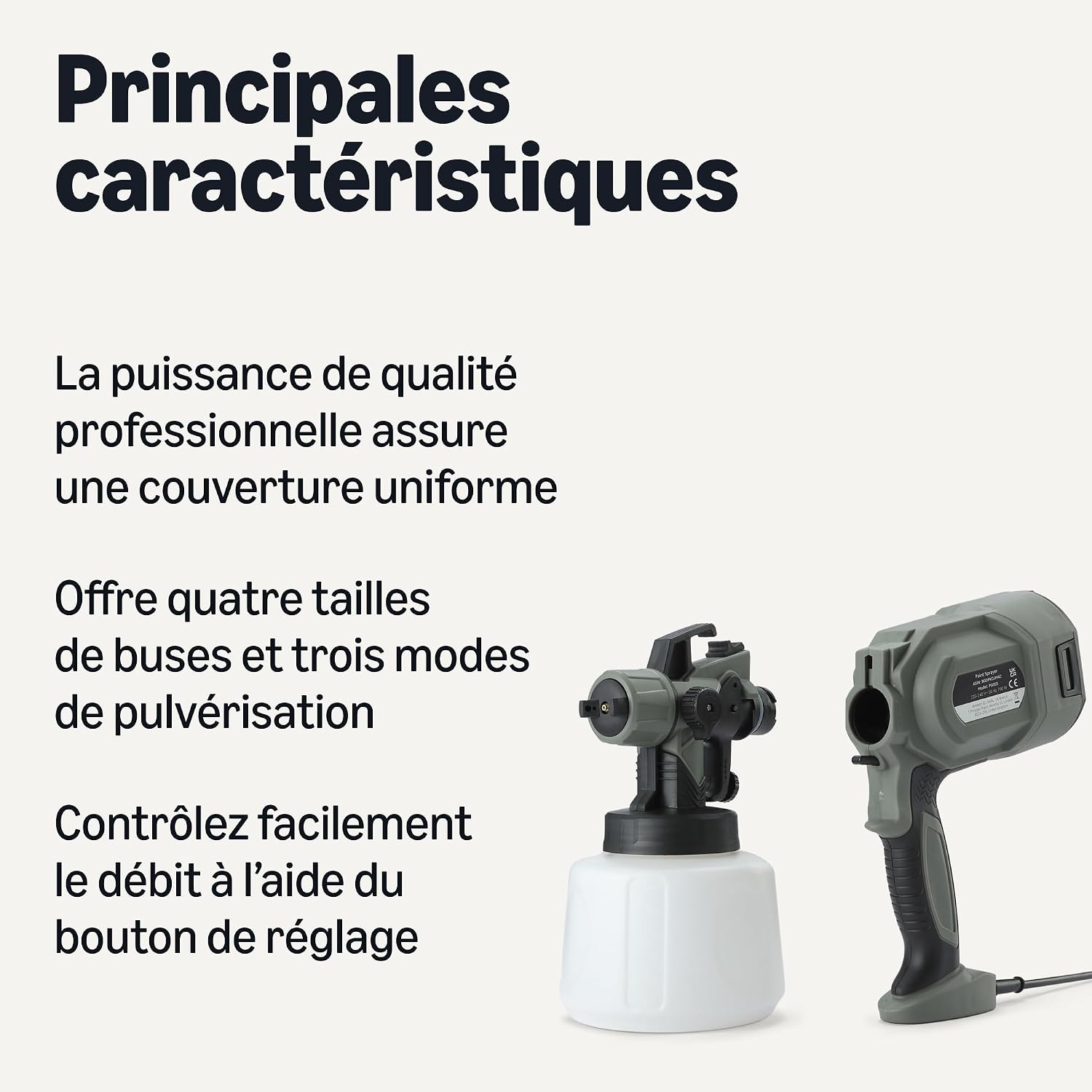 Detalle 2 de Amazon Basics Pistolet Pulvérisateur Électrique 700 W – Réservoir 1200 ml, 4 buses et 3 motifs de pulvérisation