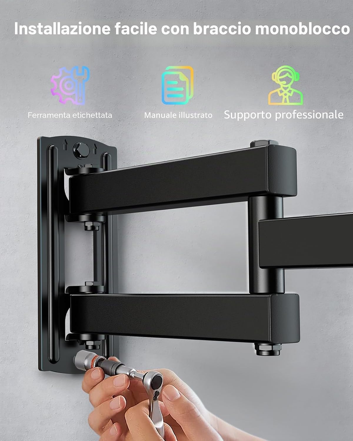 Detalle 2 de PERLESMITH Supporto TV Parete Full Motion 12"-42": estensione, rotazione e inclinazione fino a 20 kg (VESA fino a 200x200)
