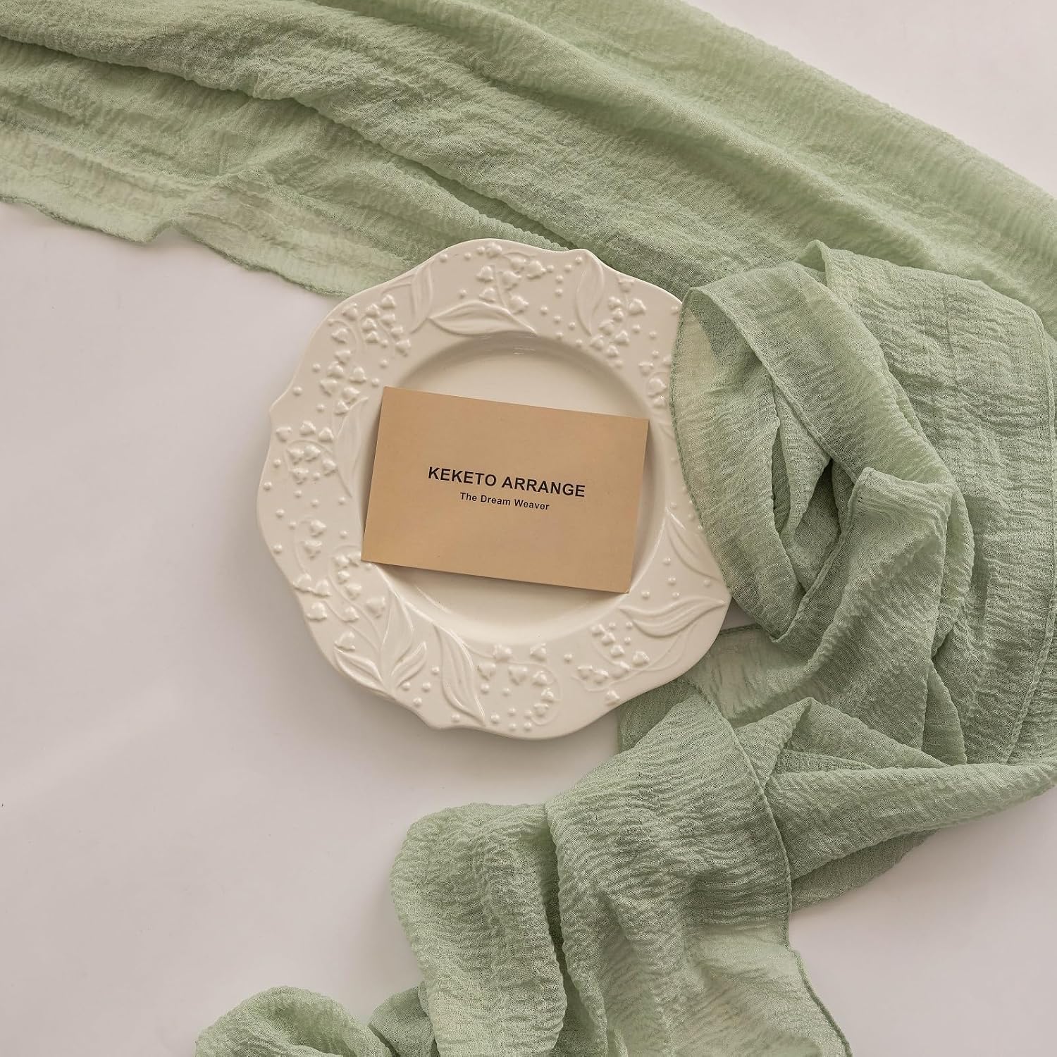 Detalle de Keketoarrange 6pcs Sage Green Cheesecloth Table Runners, 35 x 120 inches each