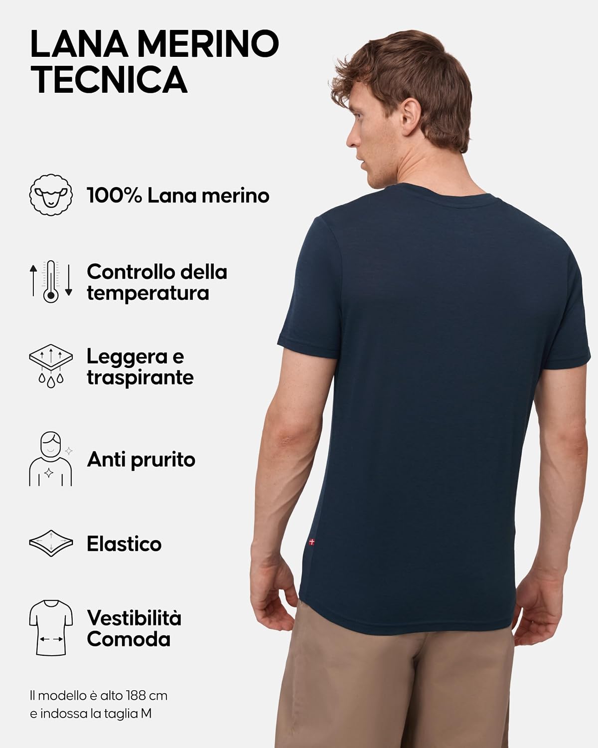 Detalle de DANISH ENDURANCE Maglia Termica Uomo in Lana Merino 100% – Traspirante, Anti-umidità e Leggera