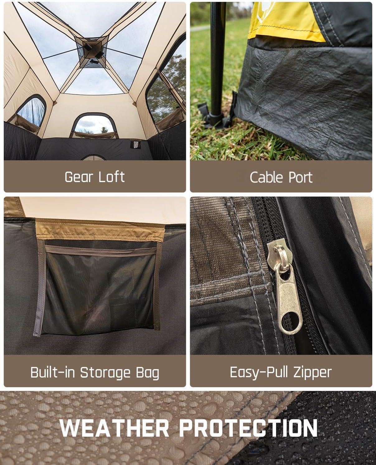 Detalle de FanttikOutdoor Zeta C10 Pro 10-Person Instant Cabin Tent, 14' x 10' with Rainfly
