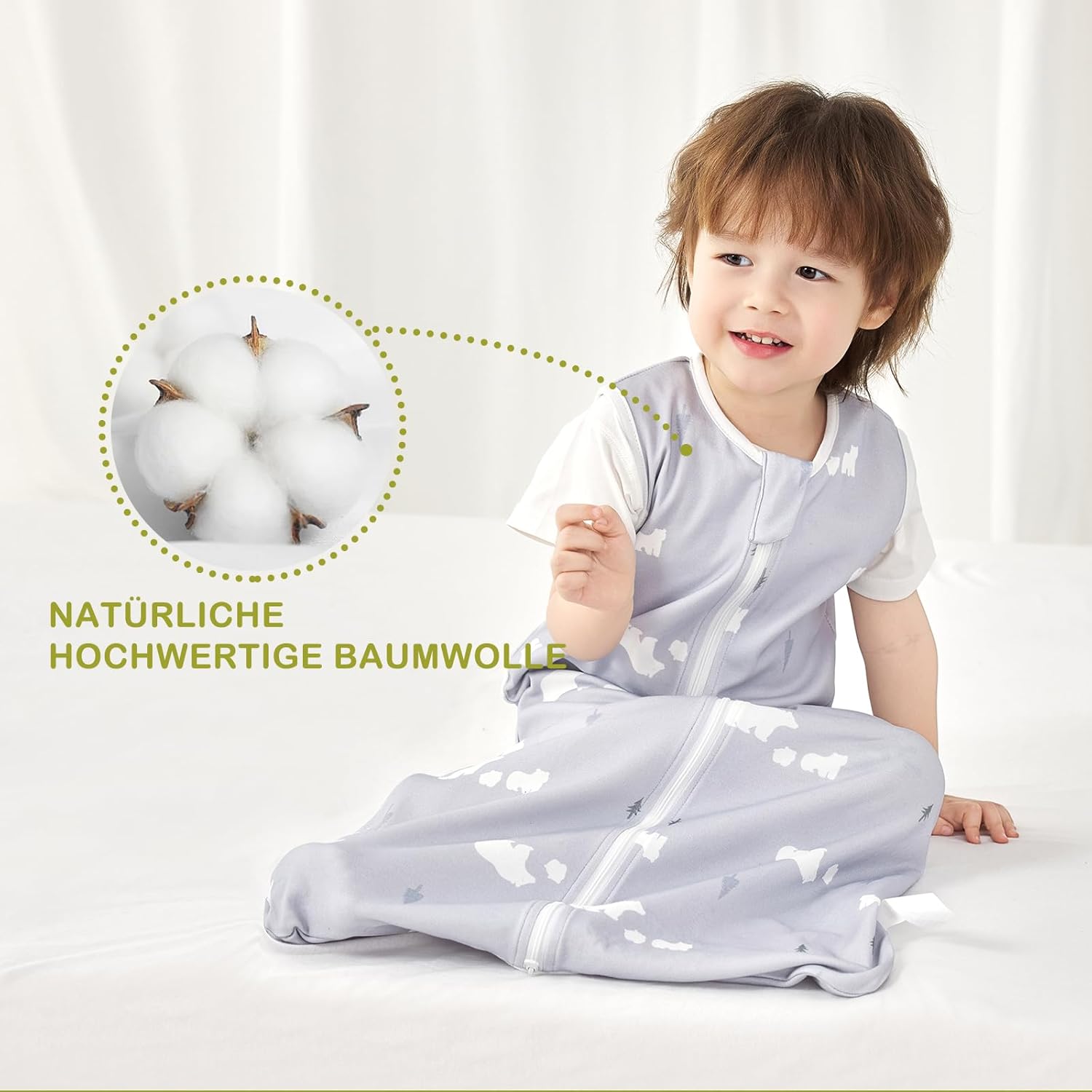 Detalle 2 de Nivolltha Super Weich 2er 0.5 TOG Baby Schlafsack – 100% Baumwolle, Größe S (70 cm) – Blätter und Bären