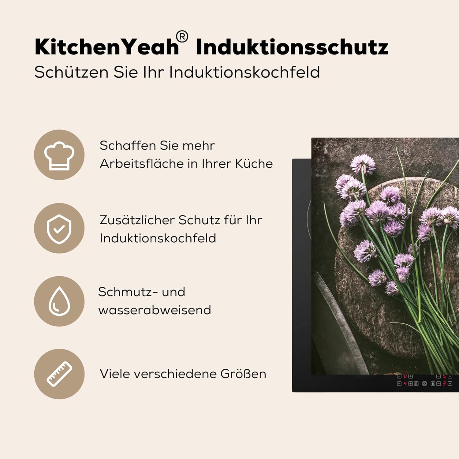 Thumbnail 5 de KitchenYeah Herdabdeckplatte Einteilig für Ceranfeld – Fotodruck „Kräuter/Gewürze“ (81x52 cm), Braun