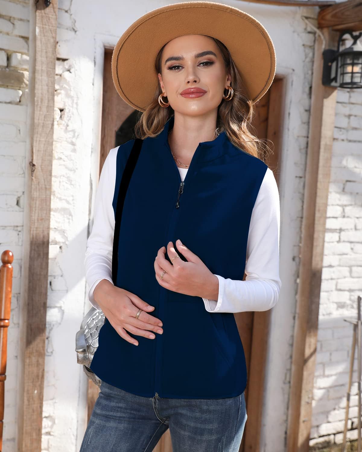Detalle 2 de Xeoxarel Women's Fleece Vest with 6 Pockets, Full Zip, Stand Collar, XS–XXL