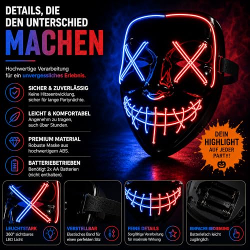 Thumbnail 4 de TK Gruppe Timo Klingler LED Scary Mask Red & Blue Mix, maschera horror con luci regolabili