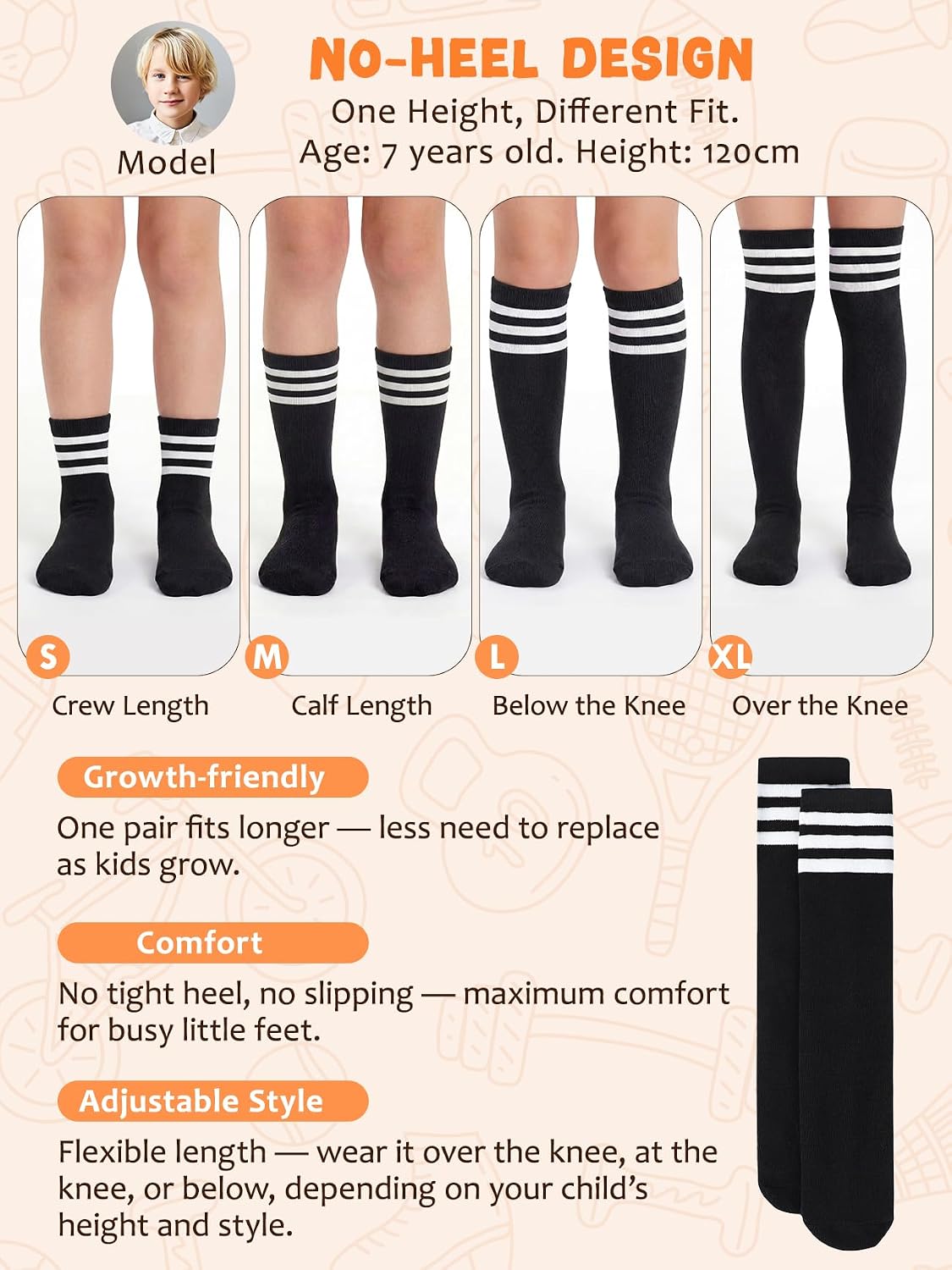 Detalle de American Trends Kids Soccer Socks, Cotton Blend