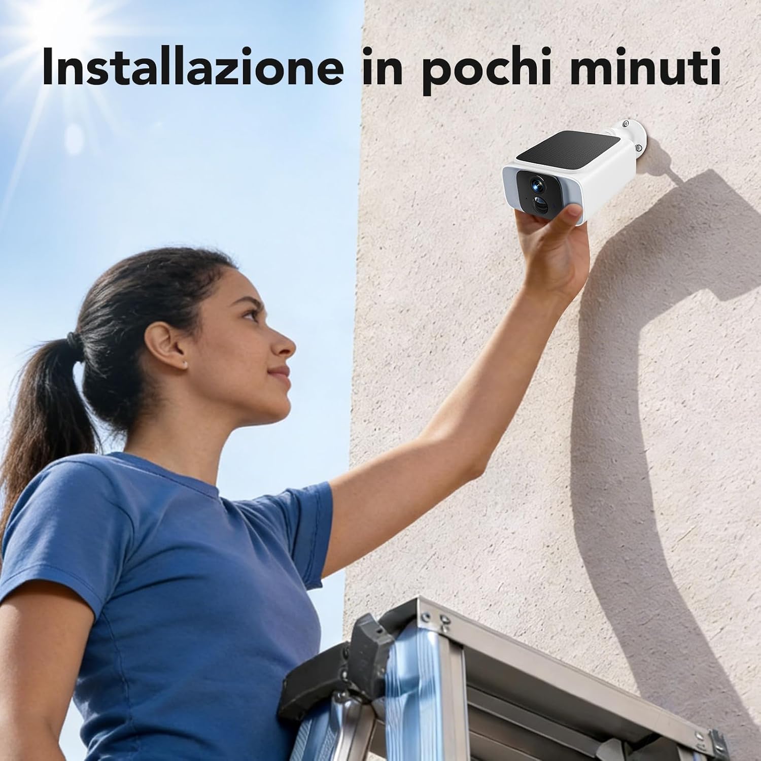 Detalle de GNCC 2K 4MP Telecamera Wi-Fi Esterna Senza Fili con Pannello Solare Integrato – Sorveglianza 365, Visione Notturna a Colori e PIR