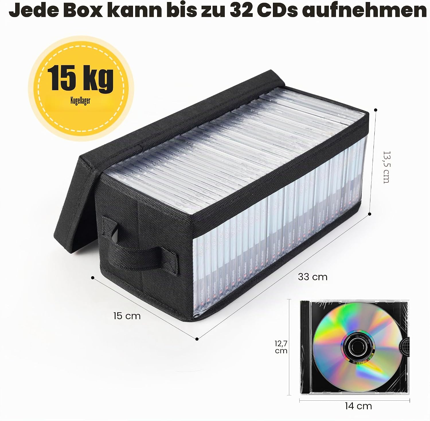 Thumbnail 1 de UENTIP CD-Aufbewahrungskoffer – 256 CDs in Standard-Jewelcases, 512 CDs in Slimcases oder 1400 Discs in CD-Hüllen (8er-Pack)