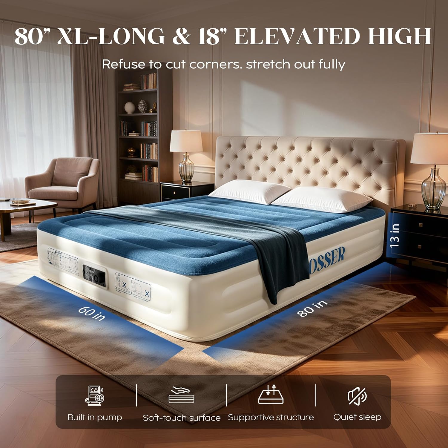 Thumbnail 1 de VOSSER Queen Air Mattress with Built-in Pump: 13-Inch I-Beam, 800 lb Capacity