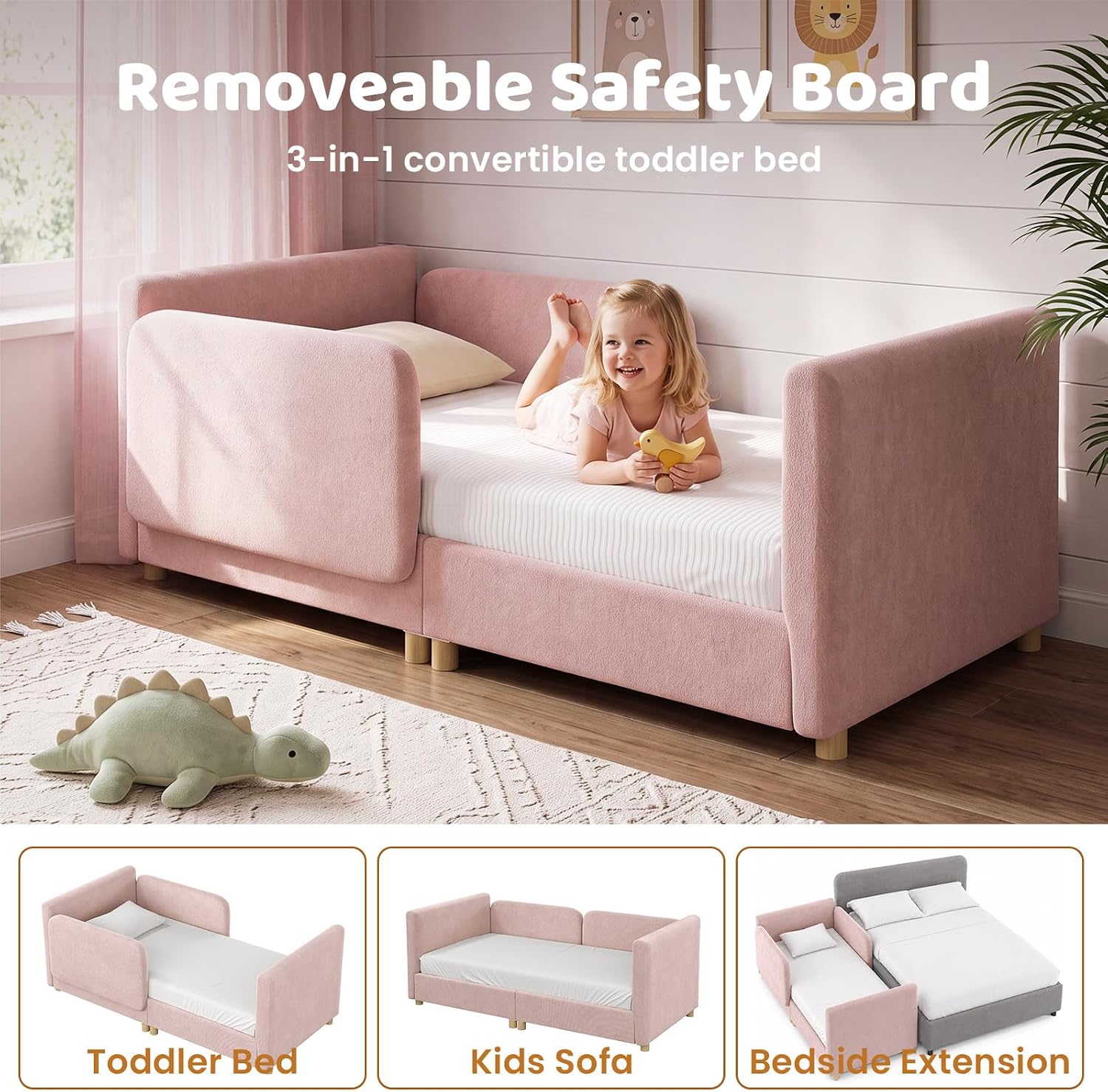 Thumbnail 6 de Meulbaty Toddler Floor Bed, 2-in-1 Convertible Bed with Pine Frame