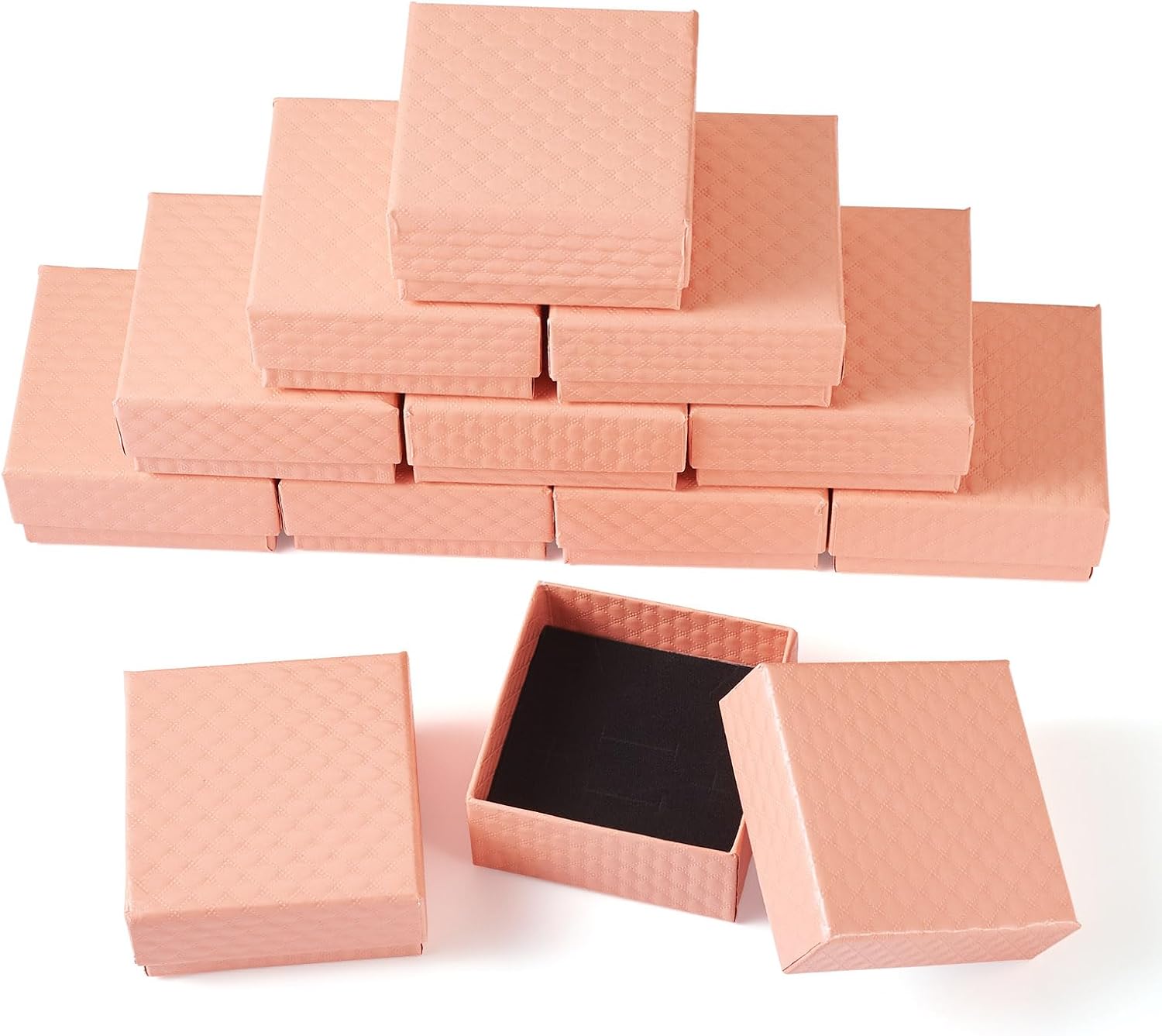 FASHEWELRY Lot de 12 boîtes à bijoux carrées en carton motif diamant (7,5 x 7,5 x 3,6 cm)