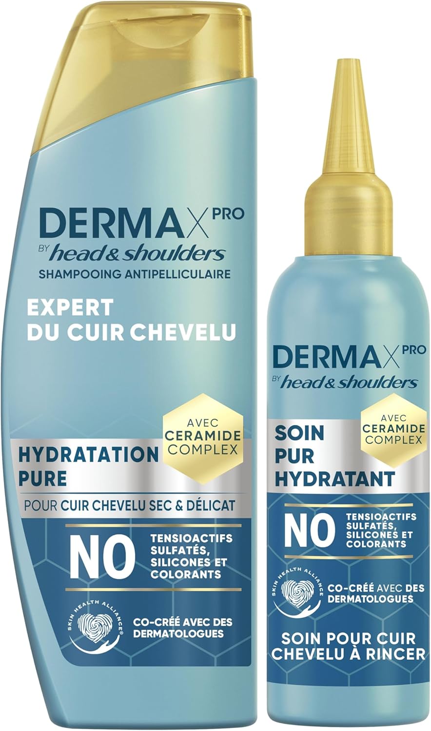 Detalle de Head & Shoulders DermaXPro Hydratation – Shampooing antipelliculaire et soin pur hydratant pour cuir chevelu sec et délicat (250 ml + 145 ml)