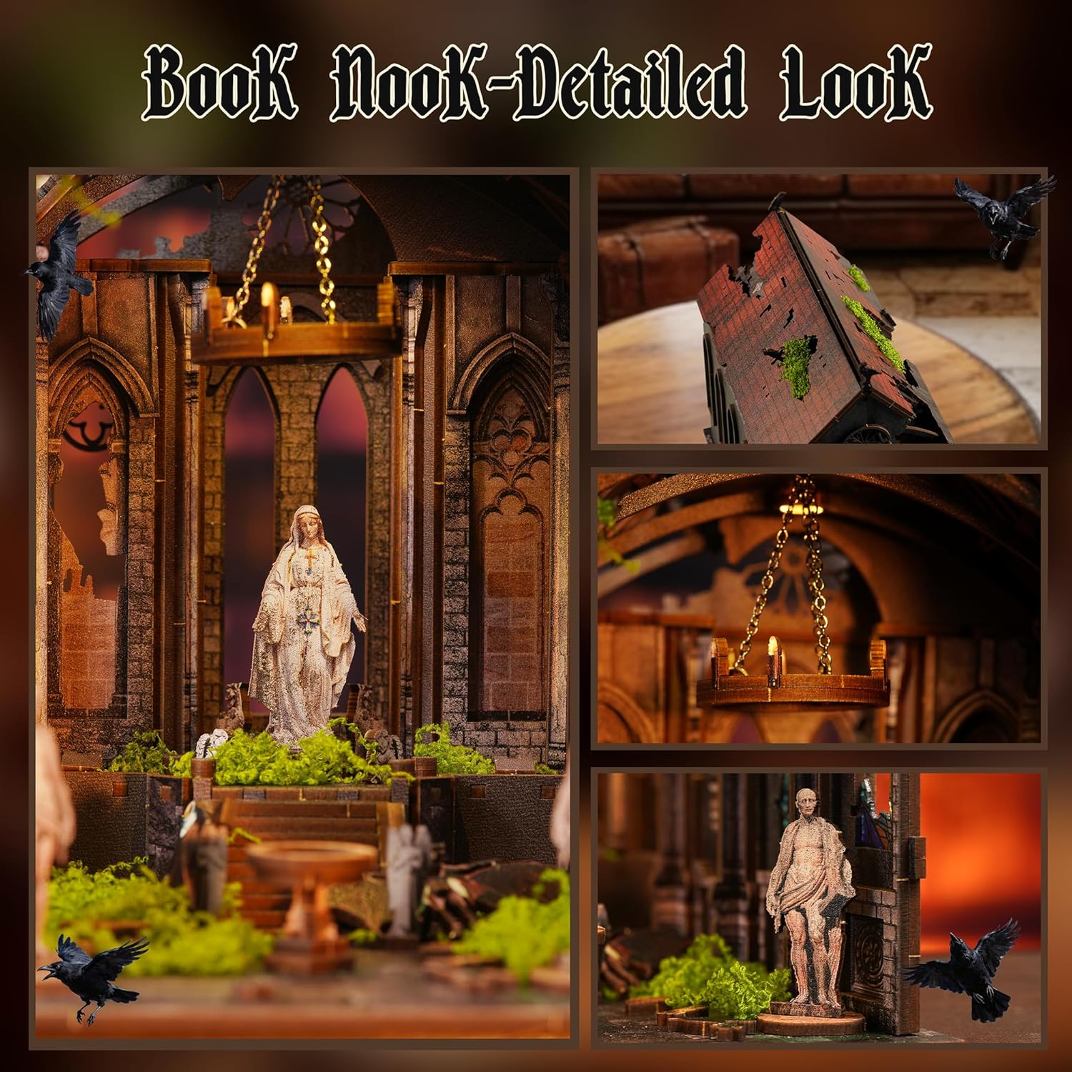 Thumbnail 2 de NookMaster Book Nook Kit – Puzzle 3D en bois avec lumières LED interactives (Temple)