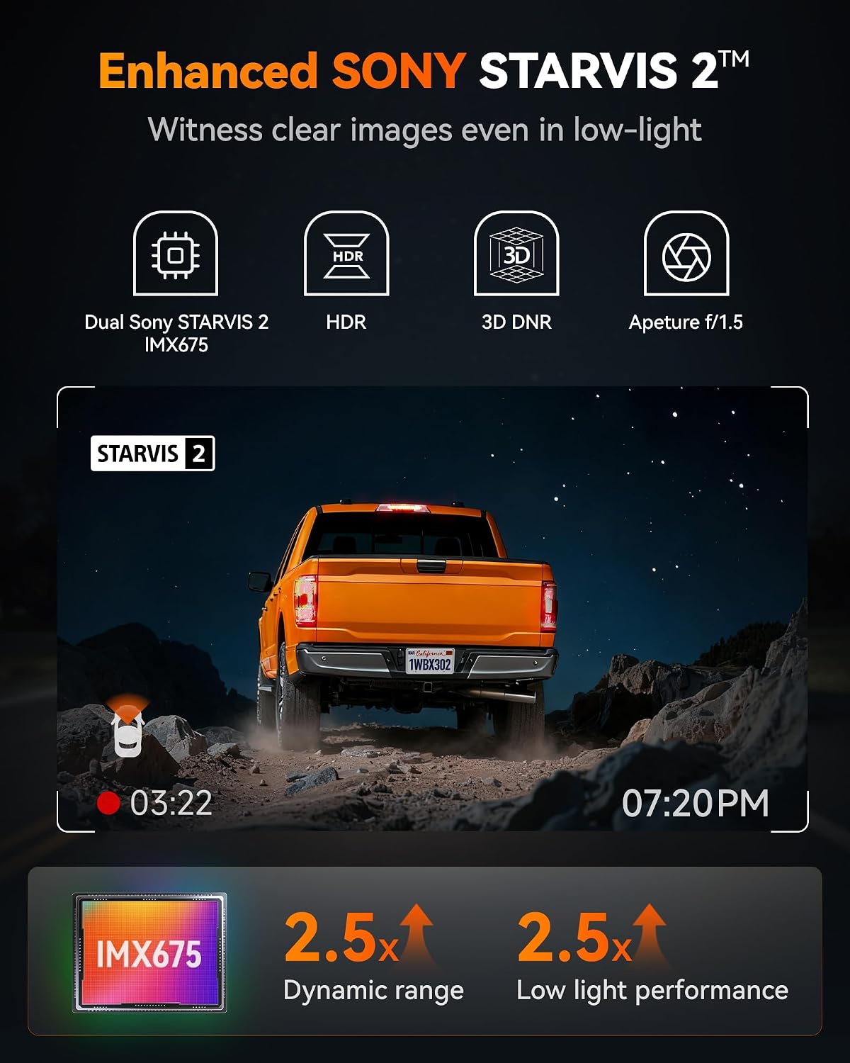 Detalle de WOLFBOX X3 Pro Dual Front & Rear Dash Cam with 5MP STARVIS 2, GPS, Wi‑Fi and ADAS (X3 Pro)