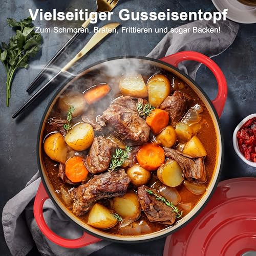 Detalle de Topbooc Gusseisen Topf Brotbackform 26 cm – emailliert, 5 L, Rot