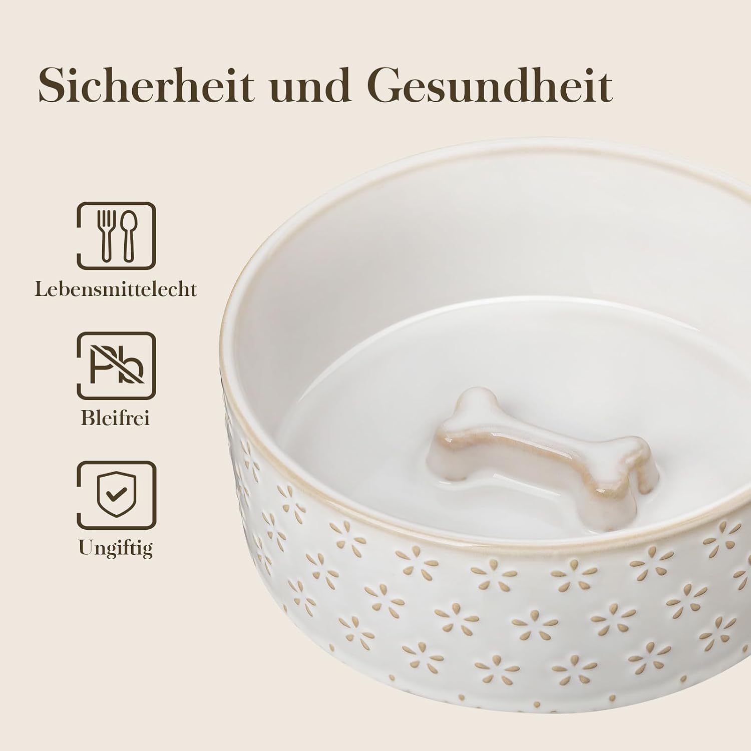 Detalle de MALACASA Hundenapf aus Steingut, 1000 ml – Futter- & Wassernapf für mittelgroße Hunde, spülmaschinen- und mikrowellengeeignet, Lydia-Serie