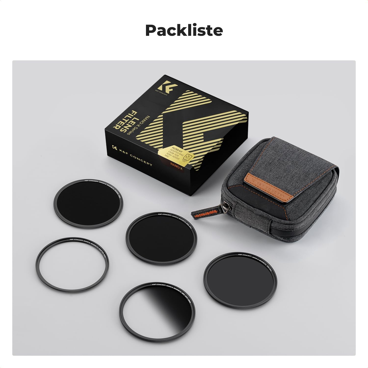 Thumbnail 6 de K&F CONCEPT Magnetic Filter Set 77mm – Schnellwechsel Magent System mit GND8, ND8, ND64, ND1000 inklusive Magnetring und Tasche