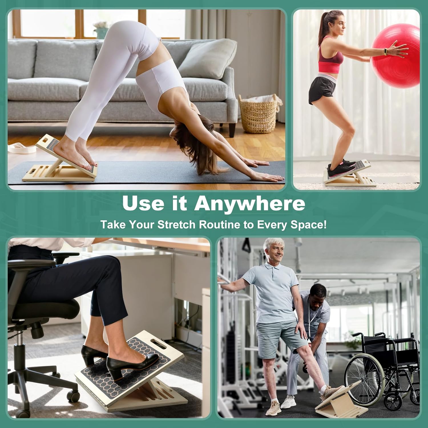 Detalle de Slant Board for Calf Stretching with 2 Resistance Bands and Training Poster (11-Layer Hardwood Stretch Board)