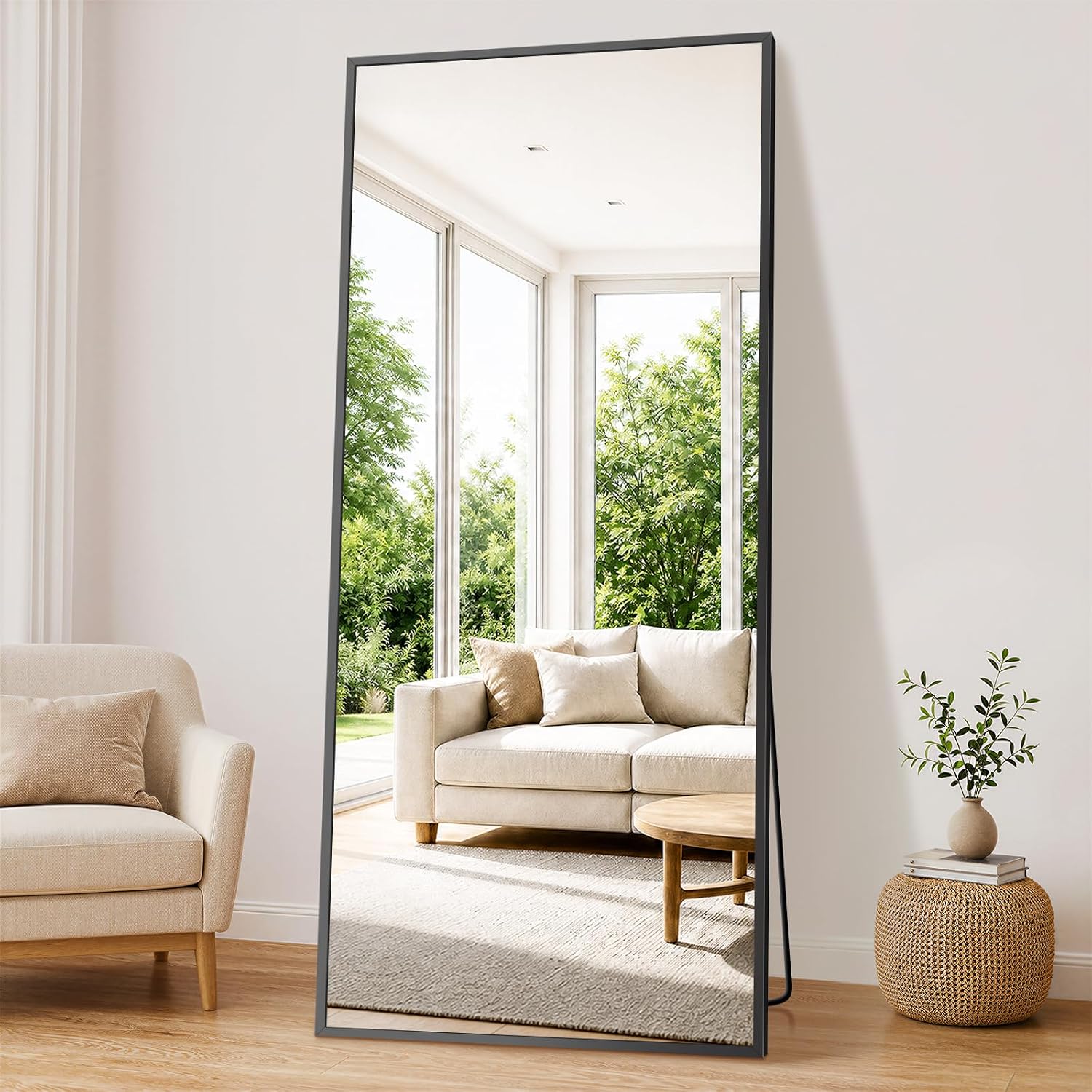 Detalle de XRAMFY passpiegel 192 x 85 cm met zwart aluminium frame