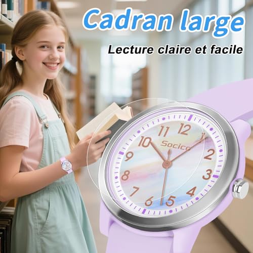 Thumbnail 2 de SOCICO Montre Analogique pour Enfant – Violet Irisé, Étanche 50M et Lecture Facile