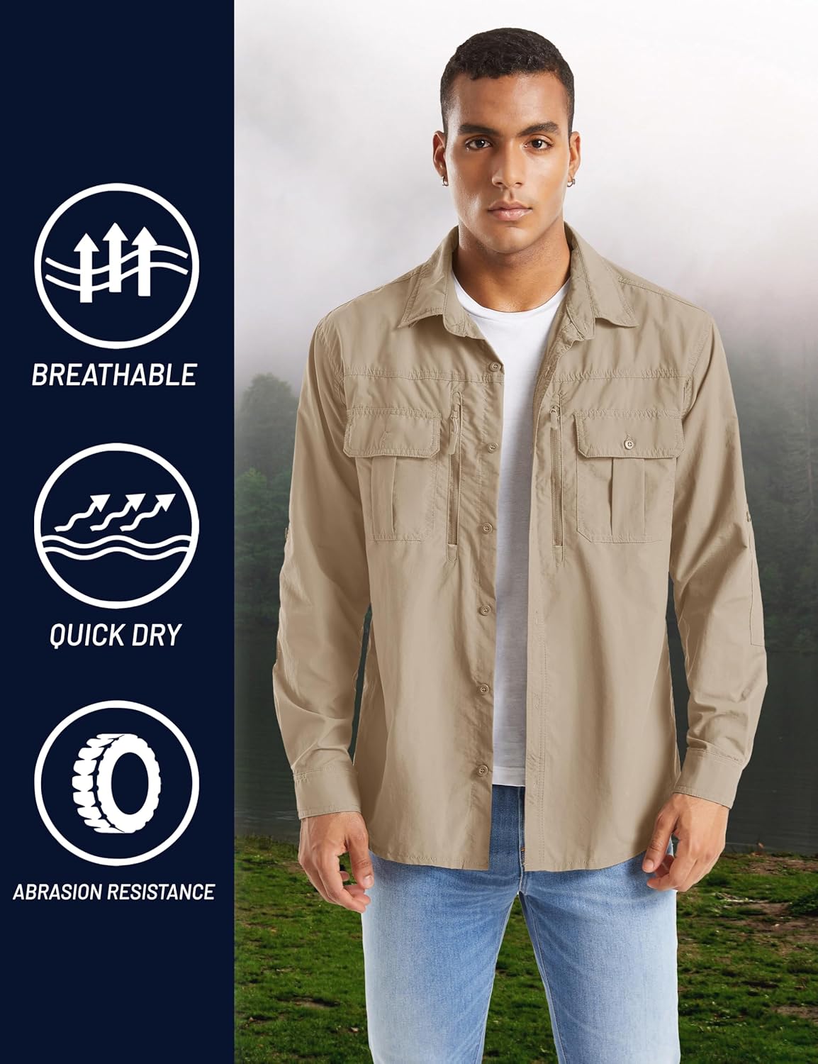 Thumbnail 4 de TACVASEN Men's Long-Sleeve Fishing Shirt, Nylon